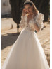 Long Sleeves Beaded Ivory Lace Tulle Sweet Wedding Dress